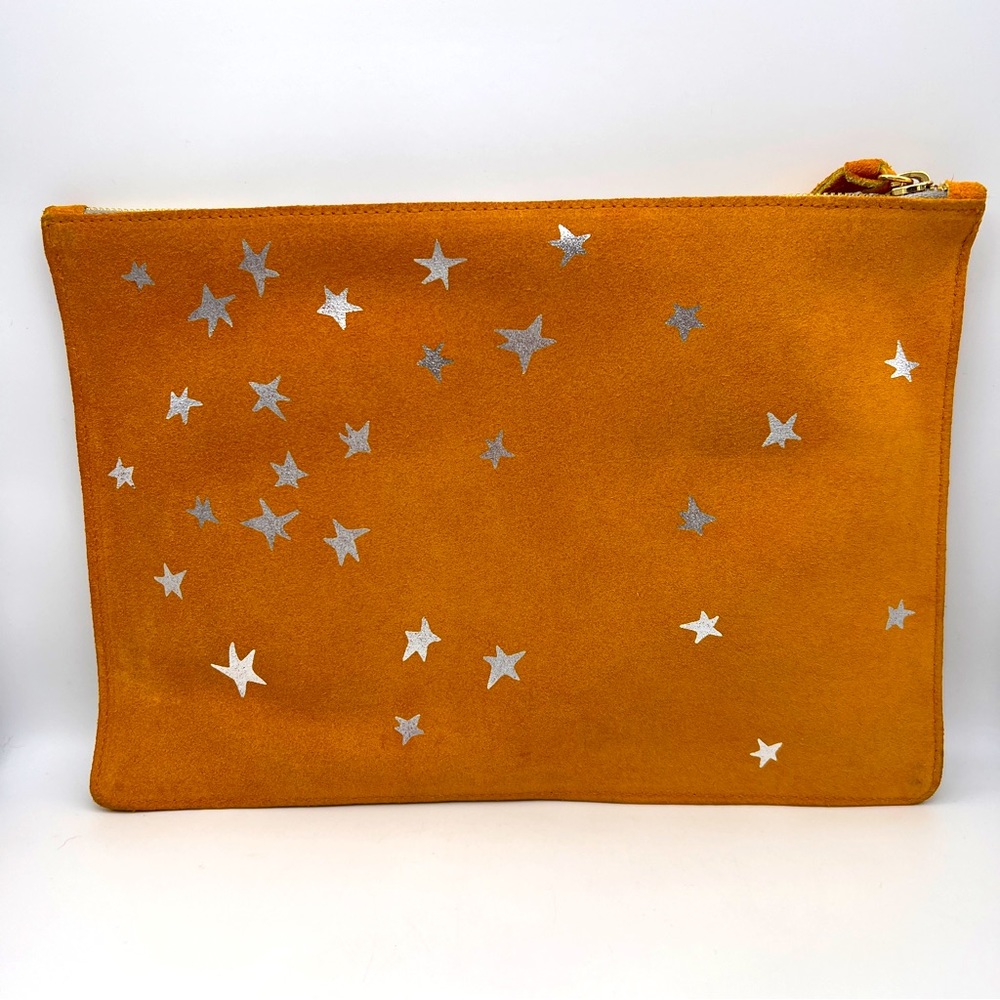 CLARE V Star Pattern Flat Clutch Pouch - Mustard Yellow